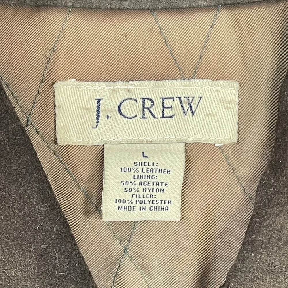 Vintage J.Crew Leather Barn Coat w/ Quilted Lining Brown Size Large Button Up - Picture 3 of 11